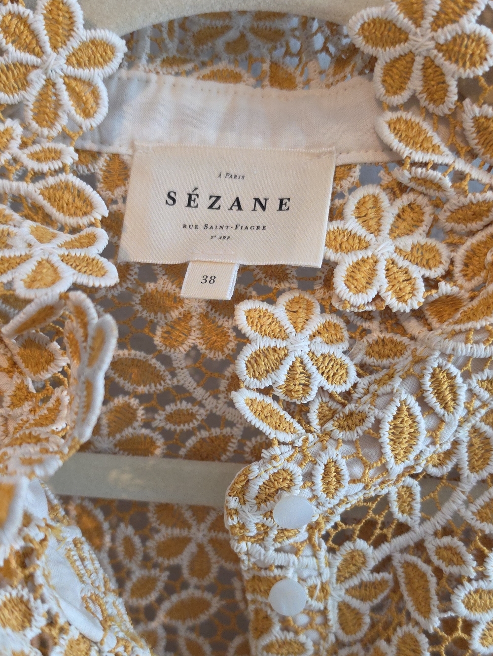 Sezane Guipure Ocre and Ecru Details Chlo Blouse Size38/6 - Picture 2 of 3